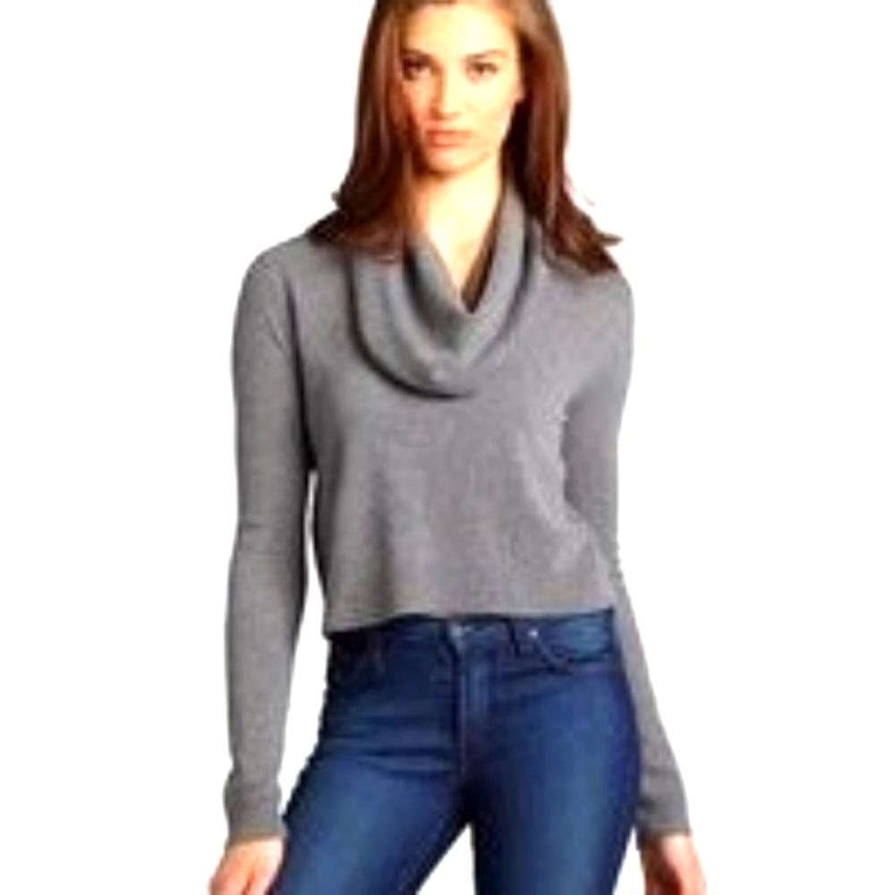 BCBGMAXAZRIA navy blue  Wool Blend Cropped Cowl Neck Samira Cashmere Sweater